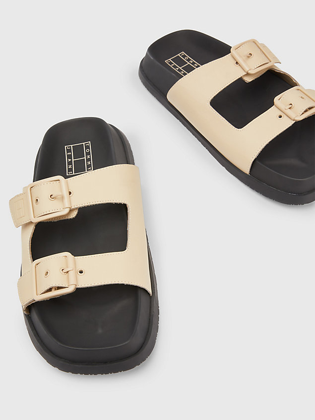 beige double buckle square toe sandals for men tommy jeans