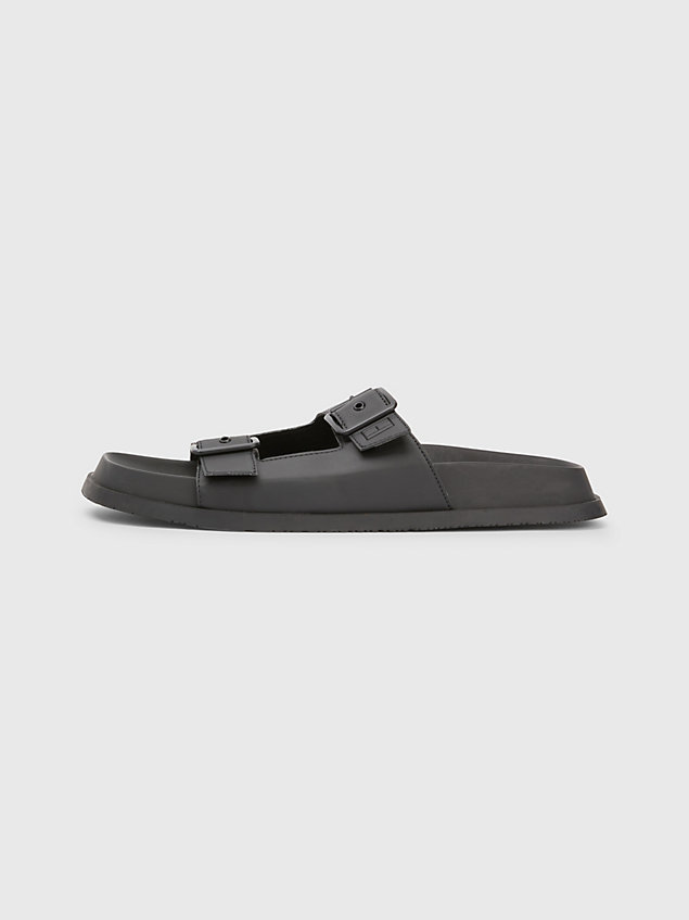 black double buckle square toe sandals for men tommy jeans