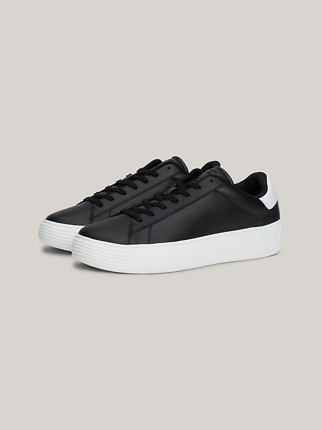 black essential embossed midsole leather trainers for men tommy jeans