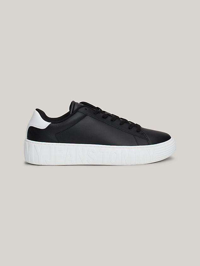 black essential embossed midsole leather trainers for men tommy jeans