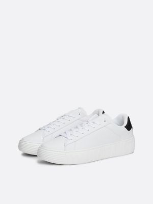 white essential leather embossed chunky trainers for men tommy jeans