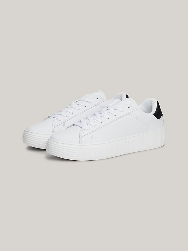 white essential embossed midsole leather trainers for men tommy jeans