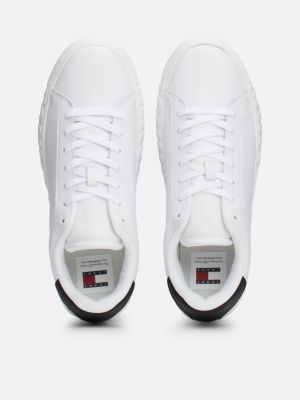 white essential leather embossed chunky trainers for men tommy jeans