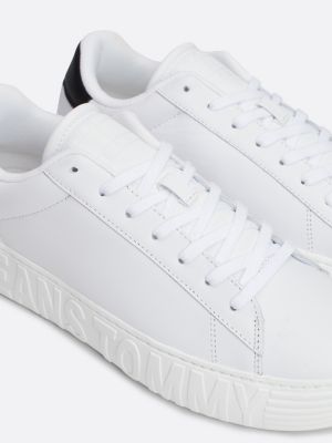 white essential leather embossed chunky trainers for men tommy jeans