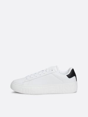 white essential leather embossed chunky trainers for men tommy jeans