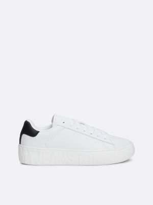 white essential leather embossed chunky trainers for men tommy jeans