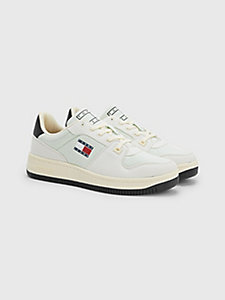 white canvas mixed texture basketball trainers for men tommy jeans