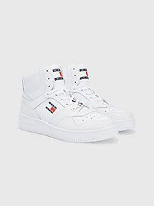white leather colour-blocked high-top basketball trainers for men tommy jeans