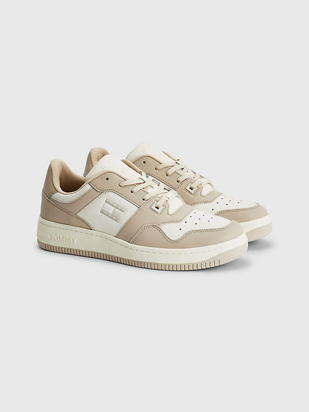 Leather Colour-Blocked Basketball Trainers | BEIGE | Tommy Hilfiger