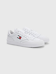 white retro leather cupsole trainers for men tommy jeans