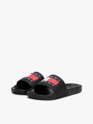 black embossed logo pool slides for men tommy jeans