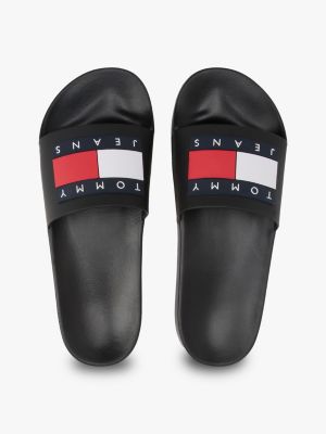 black embossed logo pool slides for men tommy jeans