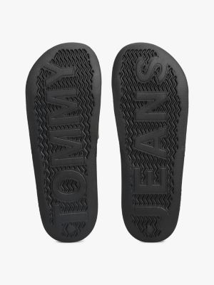 black embossed logo pool slides for men tommy jeans