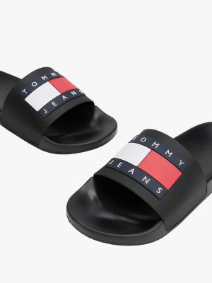 black embossed logo pool slides for men tommy jeans