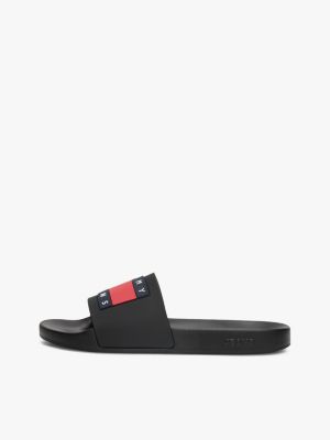 black embossed logo pool slides for men tommy jeans