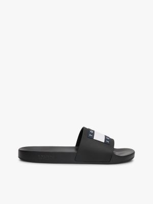 black embossed logo pool slides for men tommy jeans