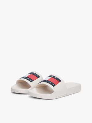 white embossed logo pool slides for men tommy jeans