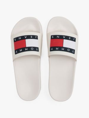 white embossed logo pool slides for men tommy jeans