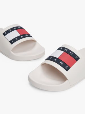 white embossed logo pool slides for men tommy jeans