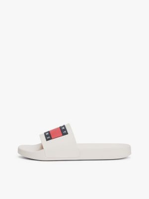 white embossed logo pool slides for men tommy jeans