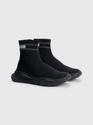 Baskets chaussettes mi montantes tiss es Noir Tommy Hilfiger