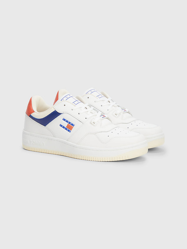 blue premium leather colour-blocked basketball trainers for men tommy jeans