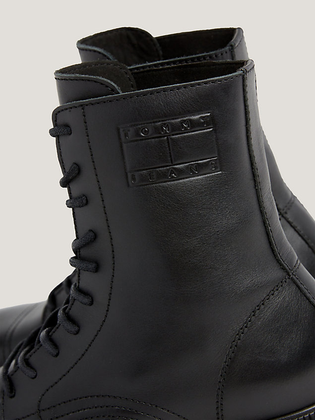 black lace-up cleat debossed logo mid boots for men tommy jeans