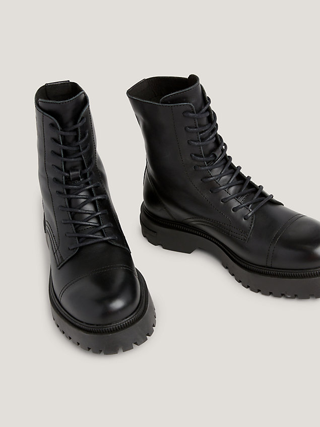 bottes mi-mollet crantées à lacets et logo black pour hommes tommy jeans