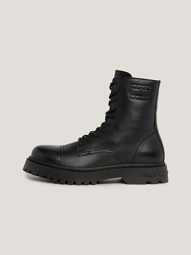 black lace-up cleat debossed logo mid boots for men tommy jeans