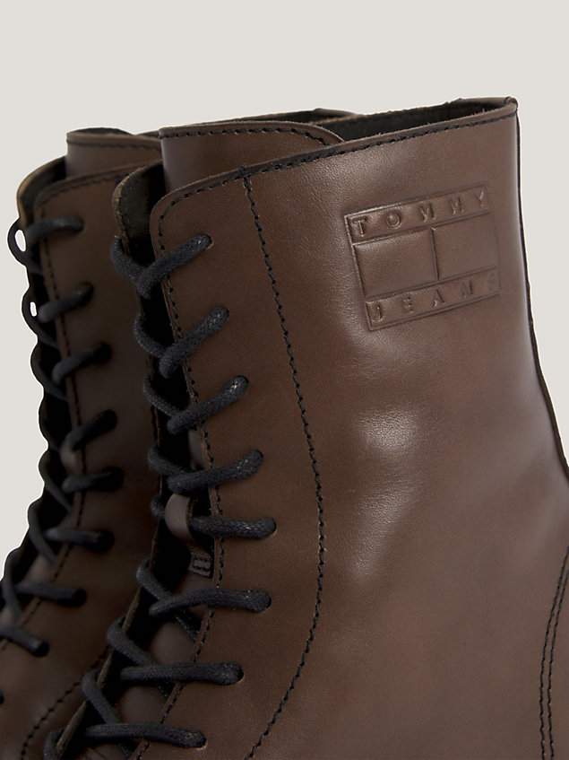 bottes mi-mollet crantées à lacets et logo brown pour hommes tommy jeans