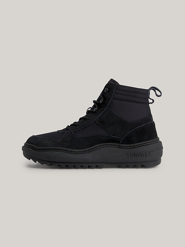 black suede cleat mixed texture mid boots for men tommy jeans