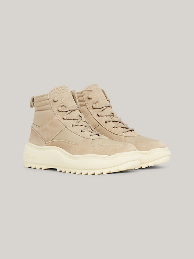 khaki suede cleat mixed texture mid boots for men tommy jeans