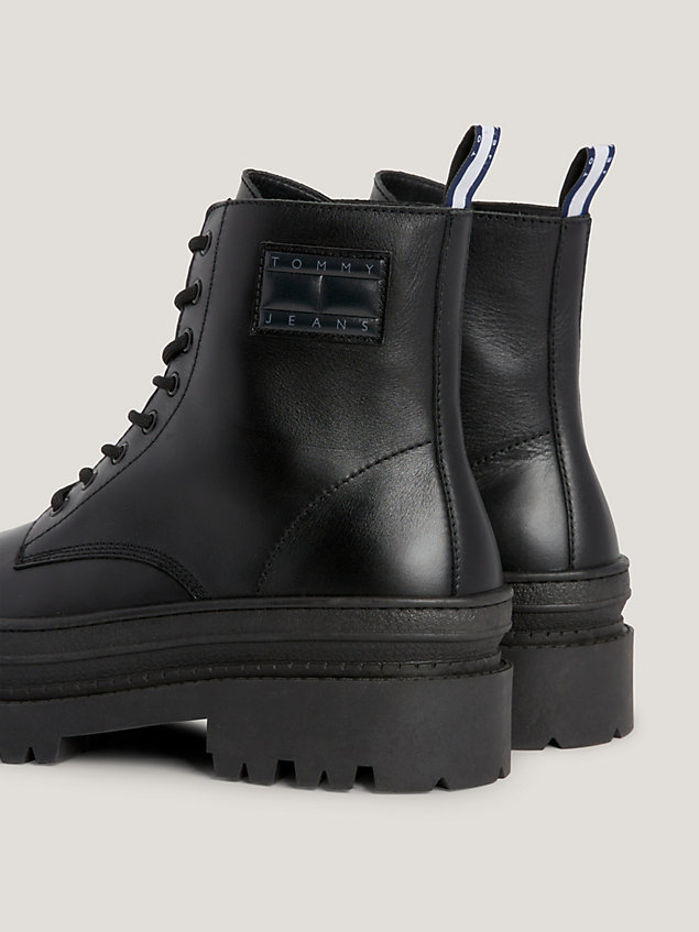 bottes crantées en cuir à trépointe et lacets black pour hommes tommy jeans