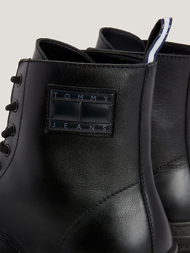 black leather foxing cleat lace-up boots for men tommy jeans