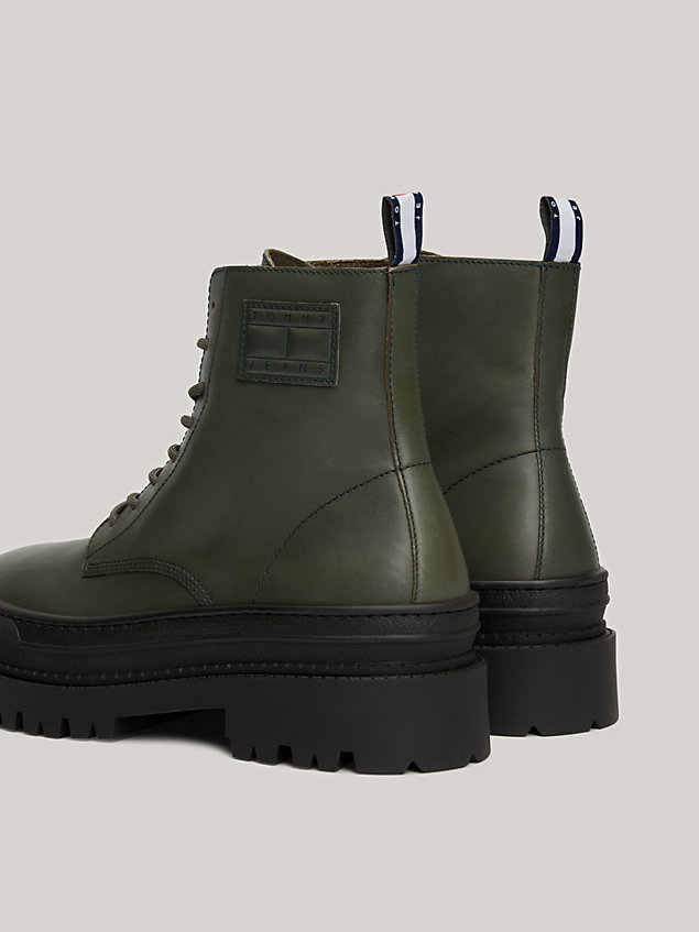 green leather foxing cleat lace-up boots for men tommy jeans