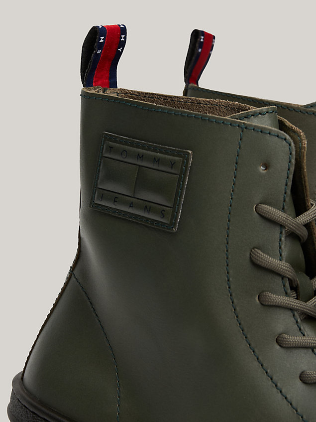 green sznurowane skórzane buty z protektorem dla mężczyźni - tommy jeans