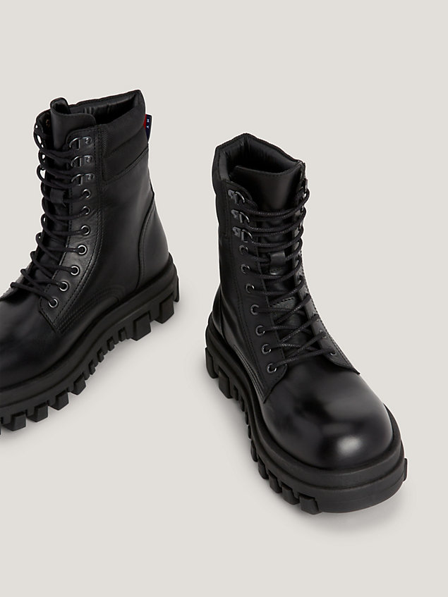 black elevated cleat mid-top leather boots for men tommy jeans