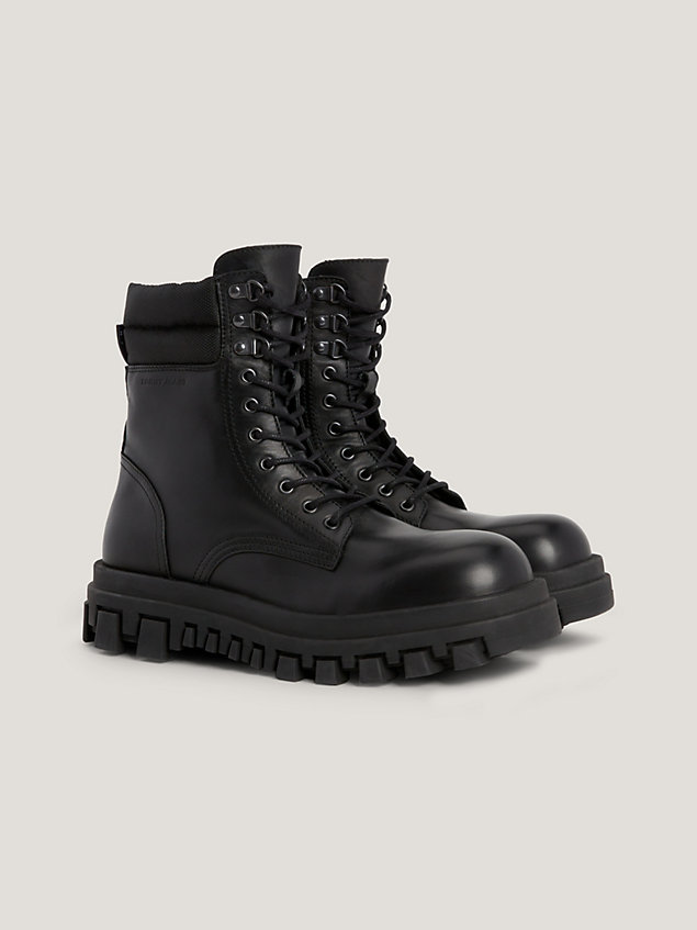 black elevated cleat mid-top leather boots for men tommy jeans