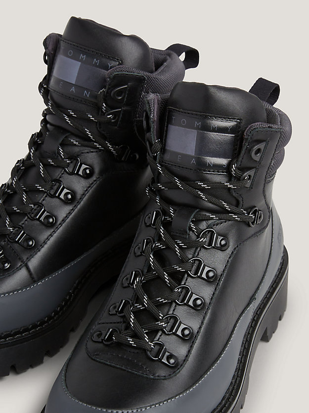 black leather cleat hiking boots for men tommy jeans