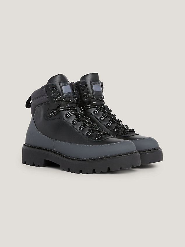black leather cleat hiking boots for men tommy jeans