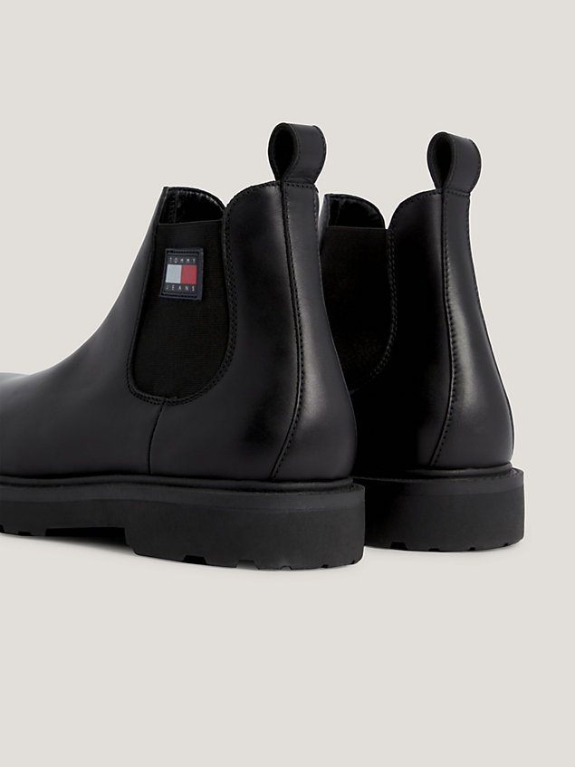 black leather pull-on ankle boots for men tommy jeans