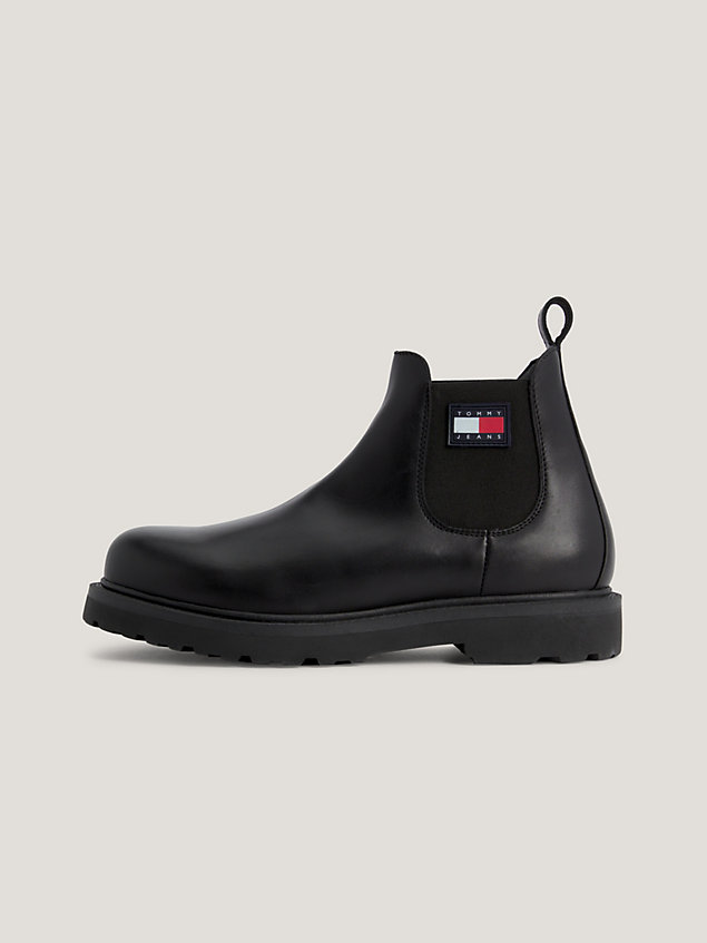 black leather pull-on ankle boots for men tommy jeans