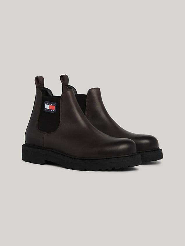 brown leather pull-on ankle boots for men tommy jeans