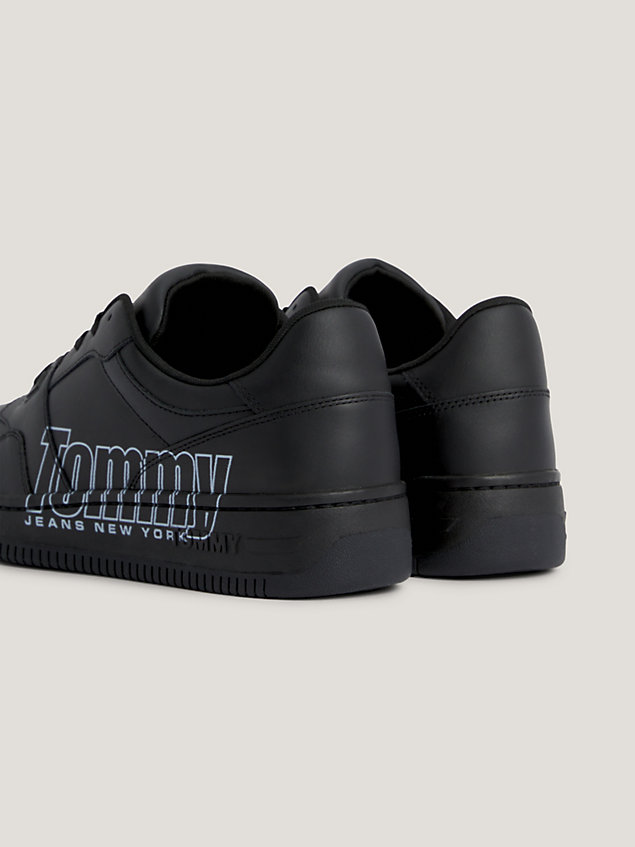 sneakers stile basket in pelle con logo black da uomo tommy jeans