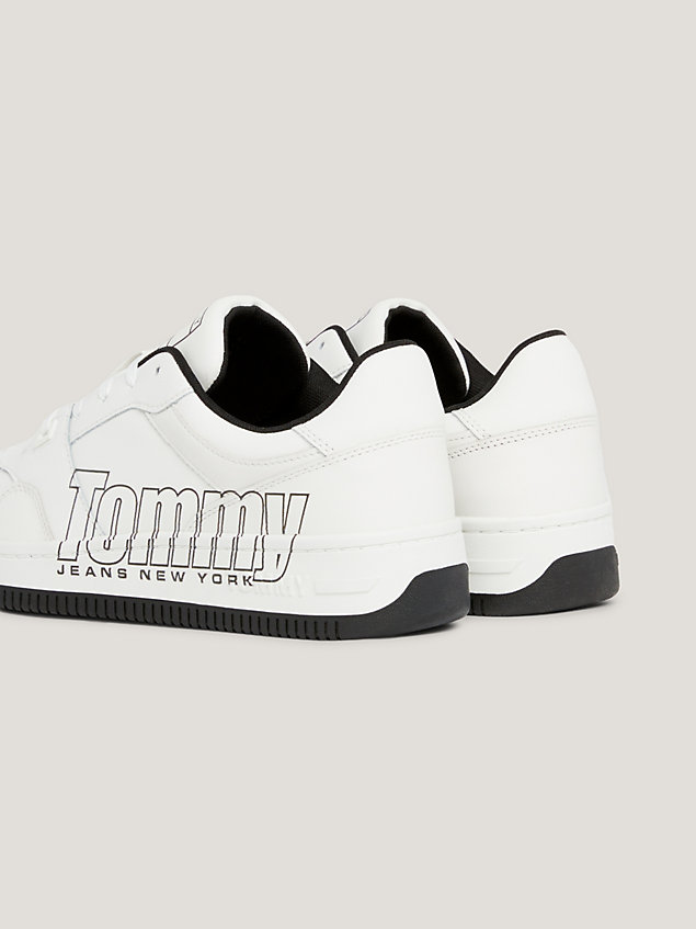white contrast logo leather basketball trainers for men tommy jeans