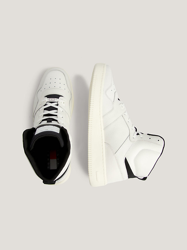 white leather mid top basketball trainers for men tommy jeans