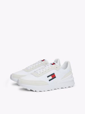 wit essential getextureerde sneaker met profielzool voor heren - tommy jeans