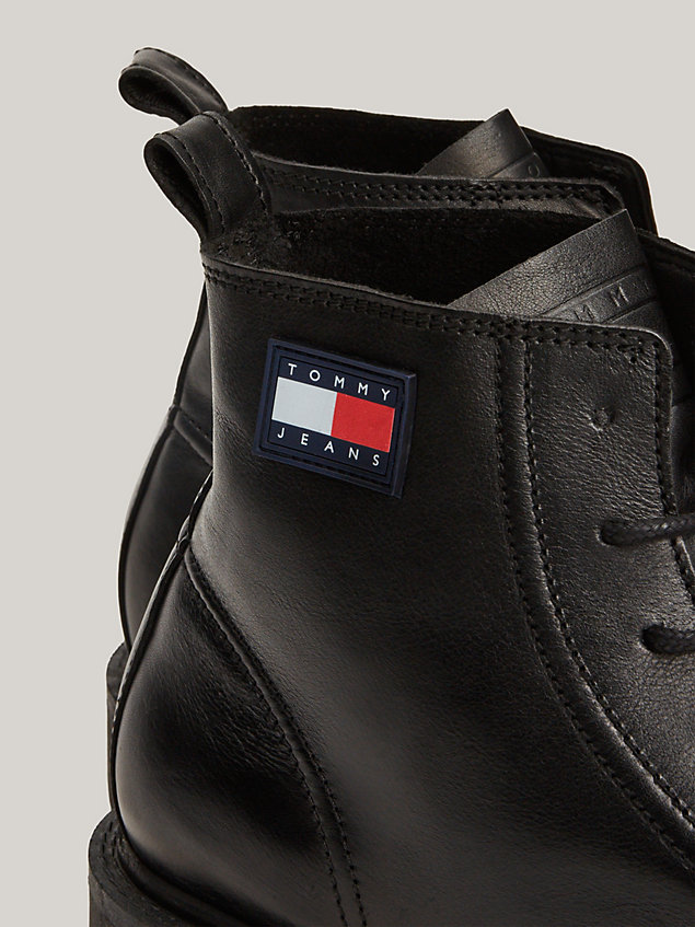 black leather lace-up cleat ankle boots for men tommy jeans