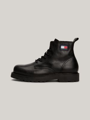 Leather Lace-Up Cleat Ankle Boots | Black | Tommy Hilfiger