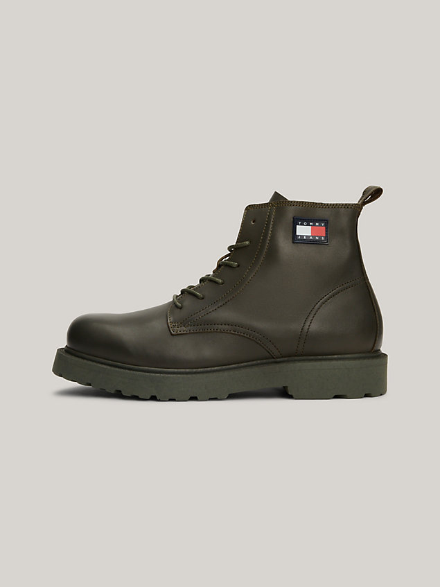green leather lace-up cleat ankle boots for men tommy jeans